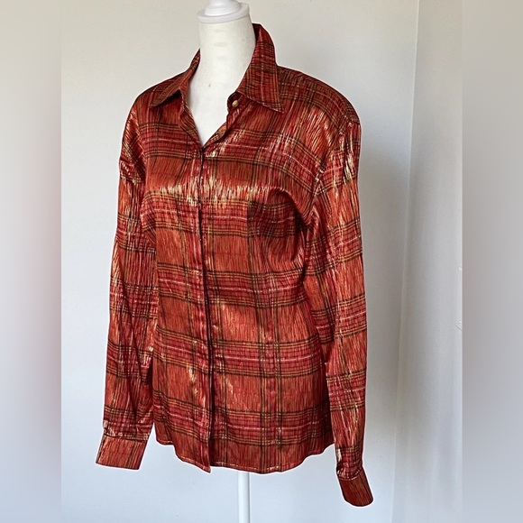 Escada, Perfect red with gold thread Blouse By Escada (40) - Picture 1 of 8